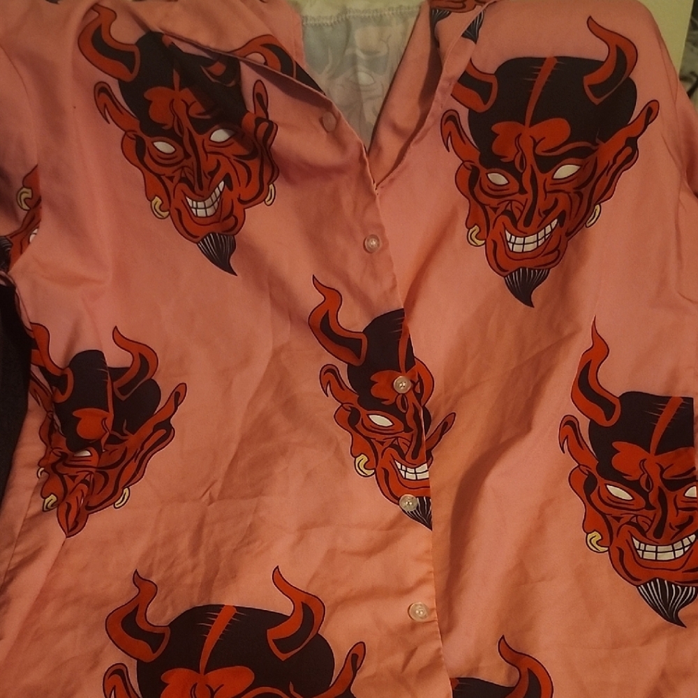 Pink Devil Button Down Short Sleeve Shirt